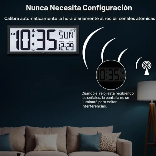 Vista 2 de WallarGe Reloj de pared digital atómico de 14,5 '' funciona con pilas con Negro