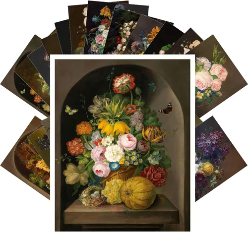 Vista 5 de PIXILUV Johann - Postales vintage (24 unidades), diseño de flores salvajes, jardín, aun vida, arte de pintura de museo antiguo, reimpresión