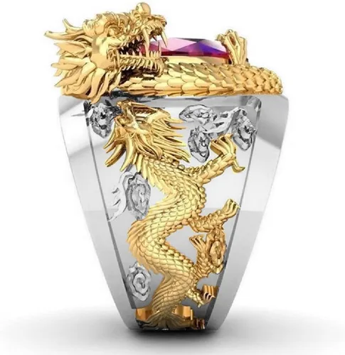 Vista 2 de Cuistonelf Anillo de dragón para hombre, anillo de dragón punk, anillo de cabeza de dragón vikingo nórdico, anillo de dragón helado, anillo