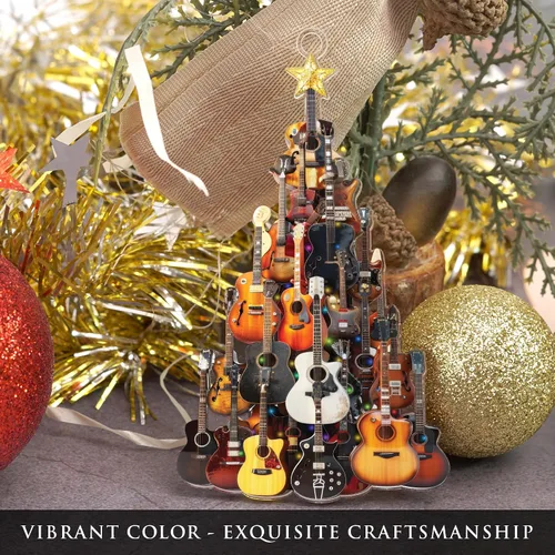 Vista 5 de Adorno de guitarra plana 2D para árbol de Navidad, árbol de guitarra, adornos de música, para guitarristas, regalos para amantes de la música