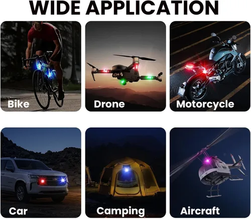 Vista 6 de 8 luces estroboscópicas LED inalámbricas con control remoto, RGB 8 colores multifunción, carga USB, impermeable, anticolisión, advertencia trasera