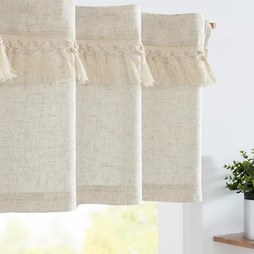 Vista 10 de jinchan - Cenefa de lino con borde de encaje, cenefa rústica de estilo granja para ventana de 16 pulgadas, tratamiento para ventana pequeña