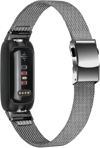 Vista 3 de FitTurn Paquete de 2 correas delgadas compatibles con Fitbit Inspire 3 SmartWatch, de malla de acero inoxidable ajustable, pulseras de reloj