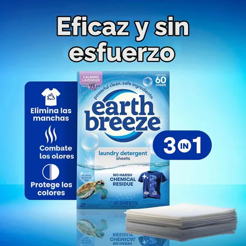 Vista 3 de Earth Breeze Hojas de detergente para ropa calmante lavanda 60 cargas