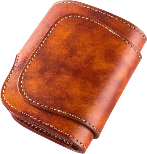 Vista 8 de Ancicraft Billetera plegable de piel auténtica con botones turquesa para hombre, Amarillo Marrón, Billetera plegable