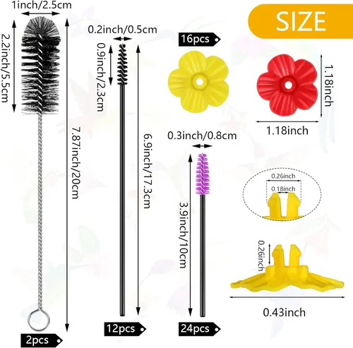 Vista 2 de 38 piezas de 3 tamaños de cepillo de limpieza para comederos de colibríes, mini cepillo de tubo de nailon con 16 piezas de repuesto para pájaros