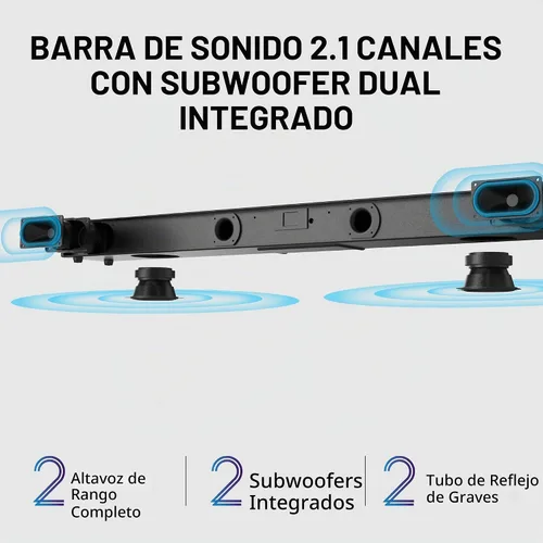 Vista 3 de LARKSOUND Barra de sonido 2.1 de 36 pulgadas para TV con subwoofers integrados duales 140W all-in-one soundbar with dual built-in subwoofers, 4 EQ