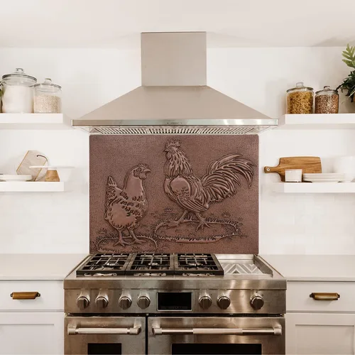 Vista 5 de Kitchen Backsplash, Rooster and Chicken Copper Backsplash, Custom Copper Backsplash Panel, Handmade Copper Backsplash Tile, Indoor Outdoor Wall