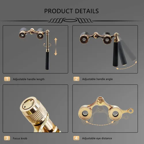 Vista 2 de BLACKICE Lentes de ópera, prismáticos de teatro de 3 x 25 pulgadas, mini anteojos de ópera compactos con mango ajustable, binoculares portátiles