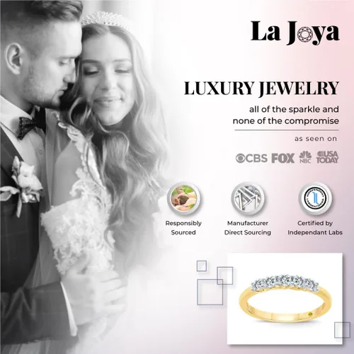 Vista 2 de Lab Grown Five Stone Diamond Rings for Women 10K Solid Yellow and White Gold Certified 14-1 CT. TW. Diamond Anniversary Bands and Wedding Rings