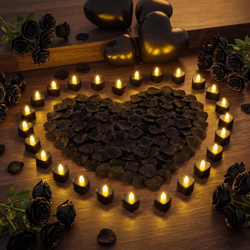 Vista 10 de Honoson - 1000 pétalos de rosa con 24 corazones LED, color blanco y azul Diseño seguro sin llama, pétalos de seda, para aniversario de boda