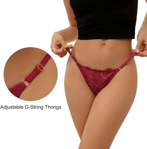 Vista 2 de DEANGELMON Sexy Lace G-String Thongs Women Adjustable Underwear T-back Panties Pack