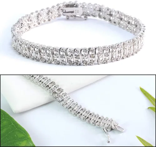 Vista 2 de Pulsera de oro blanco de 14 quilates para mujer Pulsera de tenis de diamantes de 1 quilate