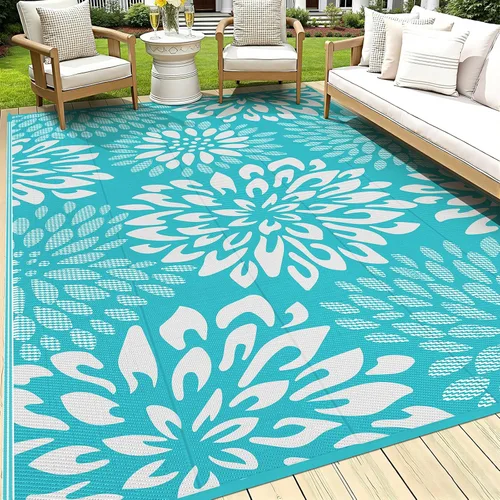Vista 31 de HEBE Alfombra impermeable para exteriores de 5 x 8 pies para patios, alfombra de paja de plástico reversible floral, alfombra de patio, alfombra