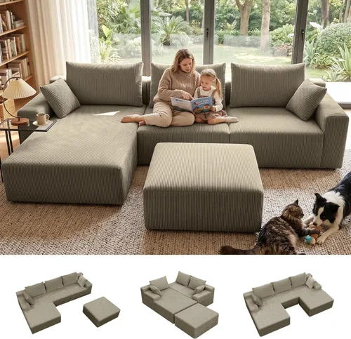 Vista 13 de Lifelink Sofá seccional deshuesado de 108 pulgadas para sala de estar en Beige