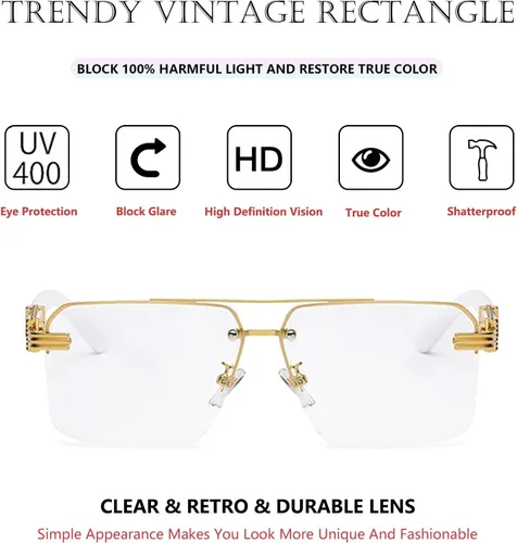 Vista 3 de Bsreyeop Lentes de sol cuadrados de aviador para mujeres y hombres, medio marco, lente de corte de diamante, lentes clásicos degradados