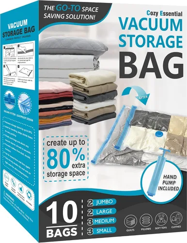 Vista 11 de Cozy Essential Vacuum Storage Bags, 80% Compression Vacuum Seal Space Saver Plastic Packaging Bags for Clothes, Blankets, Pillow, Bedding