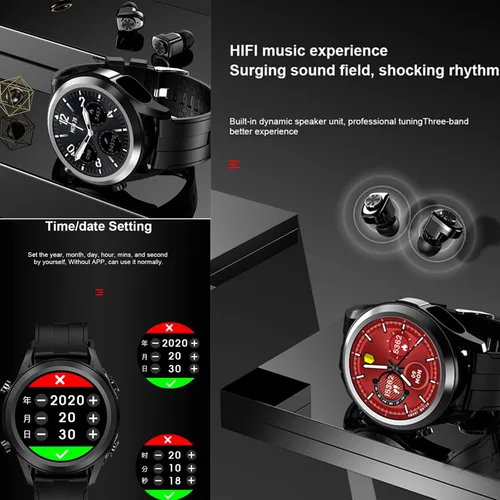 Vista 7 de Tuanzi Reloj inteligente T10 con auriculares 1.28 pulgadas 2 en 1 Smartwatch integrado inalámbrico combinado TWS HiFi auriculares estéreo Monitor