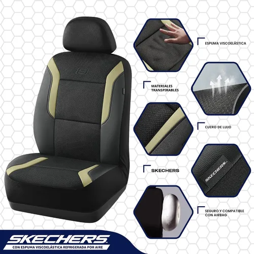 Vista 4 de Skechers Fundas de asiento de coche de espuma viscoelástica, fundas de asiento gruesas de malla Air Cool, juegos completos de asientos de coche