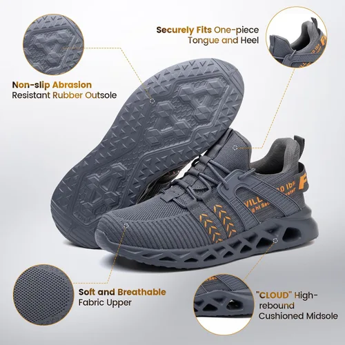 Vista 16 de Furuian - Tenis con punta de acero para hombres y mujeres, zapatos de seguridad ligeros, cómodos, a prueba de pinchazos, zapatos de trabajo