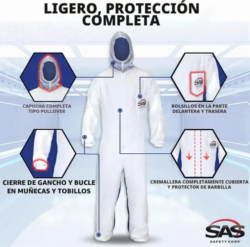 Vista 4 de SAS Safety Corp Overol SAS Moonsuit de Nylon y Algodón Overol de Trabajo Lavable a Máquina con Capucha Completa, Cremallera Frontal Completa
