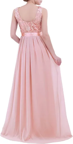 Vista 3 de Hularka Vestido largo de gasa con encaje floral para mujer, vestido largo de dama de honor, vestido de noche para baile