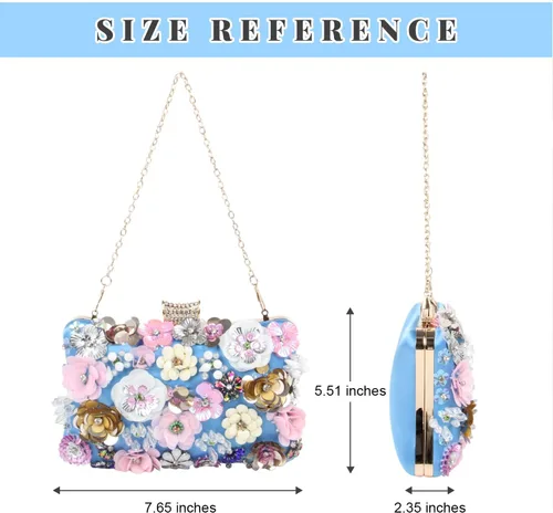 Vista 3 de Bolsos de noche florales para mujer, bolsos de mano con diamantes de imitación coloridos, bolso floral para novia, boda, bolso de hombro con cadena