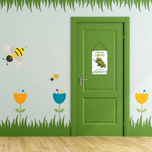Vista 3 de Bestylez Divertido letrero de metal para puerta, decoración de rana para dormitorio, bar, garaje, patio, regalo de rana Hippity Hoppity Get Off My