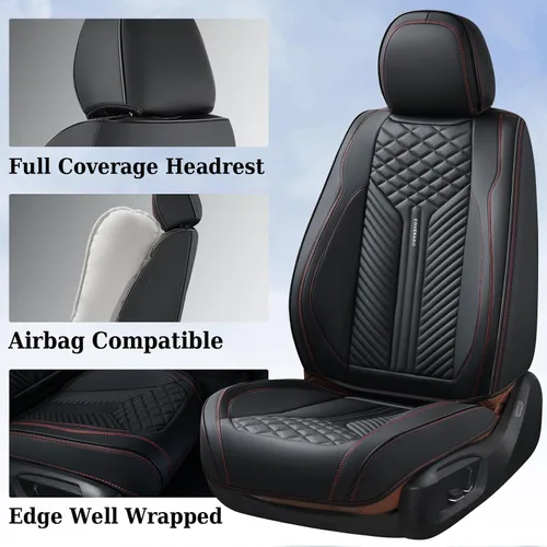 Vista 2 de Coverado Fundas de asiento delantero, paquete de 2 fundas de asiento impermeables para automóviles, cojines de asiento de cuero de lujo, protectores