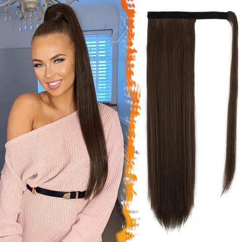Vista 37 de BARSDAR Extensión de Cola de Caballo Corta y Recta - Extensiones de Cabello de Cola de Caballo con Cordón de 14 Pulgadas en Negro para Mujeres