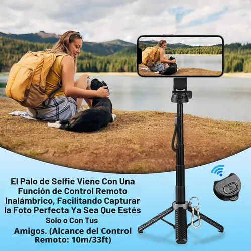 Vista 3 de Palo selfie magnético multifuncional 4 en 1 con rotación de 360°, trípode magnético universal para teléfono con control remoto desmontable, trípode