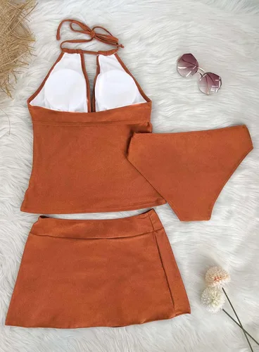Vista 9 de SuperPrity Women 3 Piece Tankini Swimsuits Halter Tummy Control Bathing Suits with Bikini Bottom Skirt(Available in Plus)