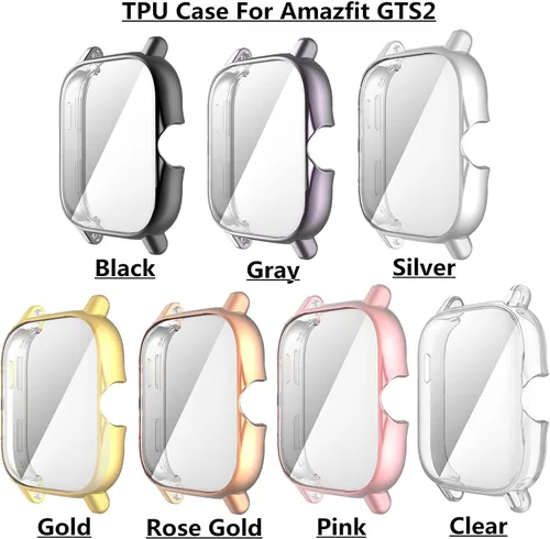 Vista 8 de Yrzper Compatible con Amazfit GTS 2 Smartwatch Case Plated Ultra-ThinTPU 360° Protector de pantalla de cuerpo entero Protector de pantalla de Negro