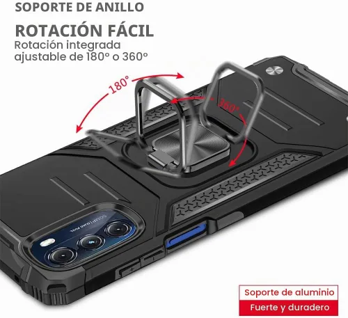 Vista 4 de Funda para Moto G 5G 2022 con protector de pantalla: resistente, soporte giratorio de grado militar 360, funda protectora a prueba de golpes