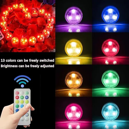 Vista 3 de Mini luces LED sumergibles con control remoto, pequeñas velas de té subacuáticas impermeables, velas sin llama, funcionan con pilas, velas RGB