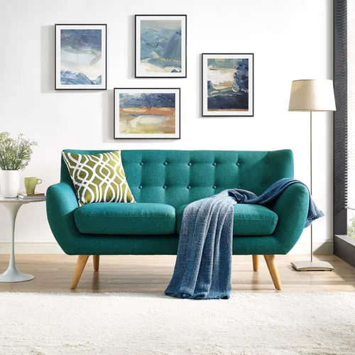 Vista 6 de Modway Remark - Sofá biplaza moderno de mediados del sigo con tela tapizada en azul celeste