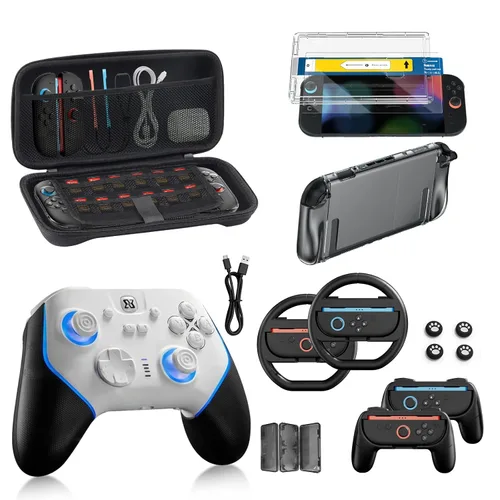 Vista 14 de Pro Controllers Accessories Bundle for Nintendo Switch 2 18-in-1: Carrying Case, Screen Protector, Thumb Grip for Joycon, Dockable Console