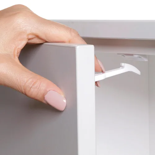 Vista 2 de Dreambaby Pestillos seguros para cajones y armarios, paquete de 7, cerraduras de seguridad para bebés a prueba de niños para cajón
