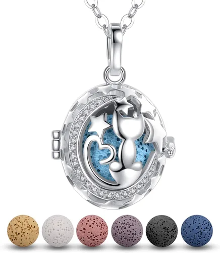 Vista 5 de Paquete de 2 collares difusores de piedra de lava de animales lindos para mujeres, juego de joyas de aromaterapia de aceite esencial, búho sabio
