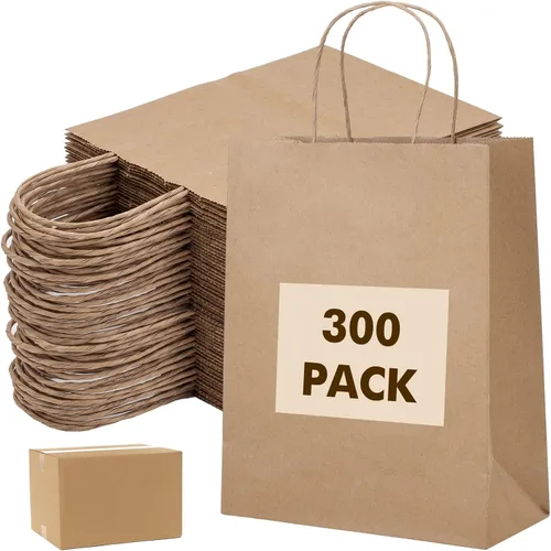 Vista 25 de OUTUXED 60 bolsas de papel marrón de 8 x 4 x 10 pulgadas con asas, bolsas Marrón 8x4x10in
