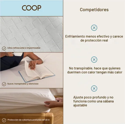 Vista 8 de Coop Home Goods Protector de colchón impermeable ultra fresco, tamaño individual, protector de colchón refrescante, lavable a máquina, funda de cama