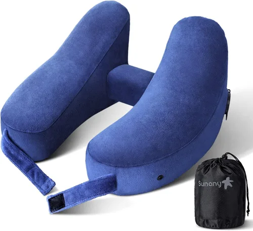 Vista 7 de Sunany Almohada cervical de viaje para almohada de avión que soporta cómodamente la cabeza, el cuello y la barbilla, almohada de viaje inflable