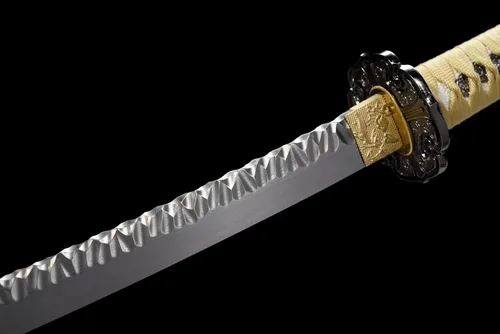 Vista 6 de Espada japonesa Oda Nobunaga Tachi de acero de Damasco con patrón de piedra de hoja samurái, espada completa de oro verde muy afilado, arma genial