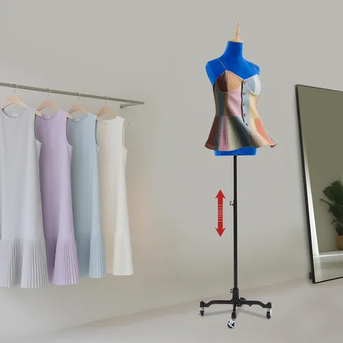 Vista 9 de Vestido femenino con forma de maniquí, altura ajustable de 51 a 75 pulgadas, soporte para el cuerpo, forma de vestido de costura para mujer con base
