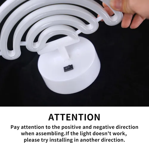 Vista 5 de Letrero de neón arcoíris con base, letreros de luz de neón arcoíris, lámpara LED para habitación de bebé, luces de noche de mesa alimentadas por USB