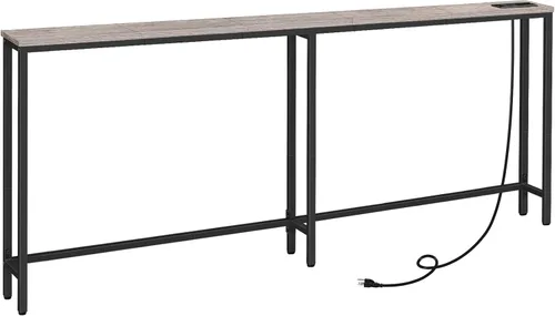 Vista 11 de HOOBRO - Mesa de consola estrecha de 63" con estación de carga, mesa de sofá de 5.9" con 2 tomas de corriente y puertos USB, mesas largas de entrada