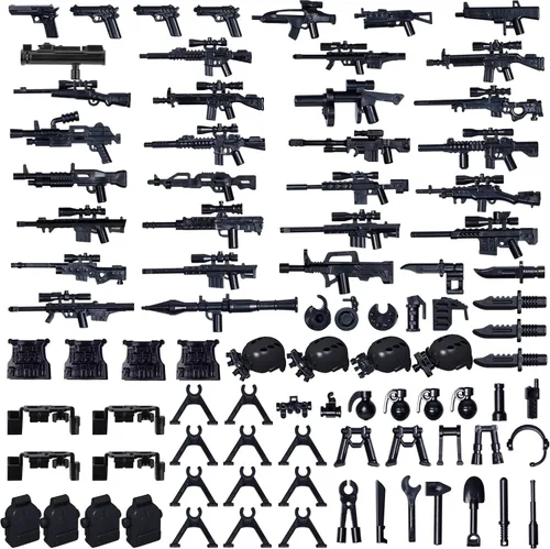 Vista 9 de Paquete de armas militares, bloques de construcción para figuras de soldado, kit de equipo del ejército, piezas y accesorios de piezas compatibles