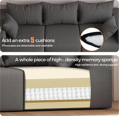 Vista 6 de Sofá modular moderno de 108 pulgadas, sofás modulares convertibles en forma de L, sofás tapizados con asiento profundo, sofá de esponja apto