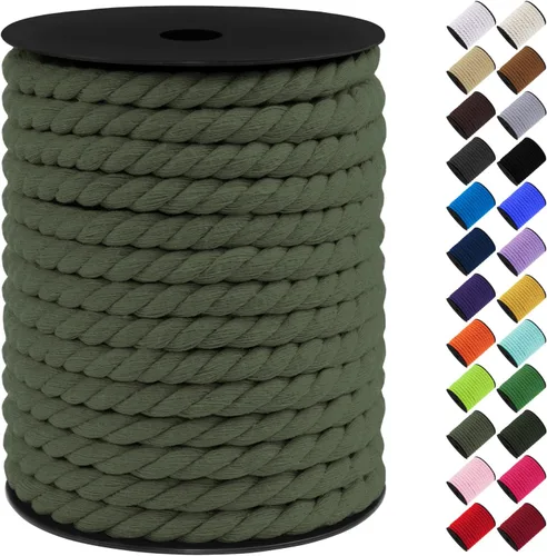 Vista 32 de Cordón de macramé de algodón, 0.315 in x 131 pies, hilo grueso para manualidades, cuerda trenzada de 3 hebras para colgar en la pared, ganchos