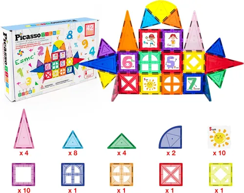 Vista 8 de PicassoTiles Bloques de construcción magnéticos con azulejos y click-in, artes gráficas educativas, juego de construcción de imán, juego